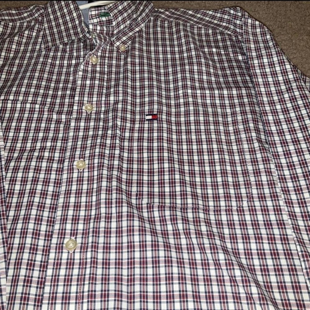 Mens Tommy Hilfiger red & white plaid button-up shirt Size L